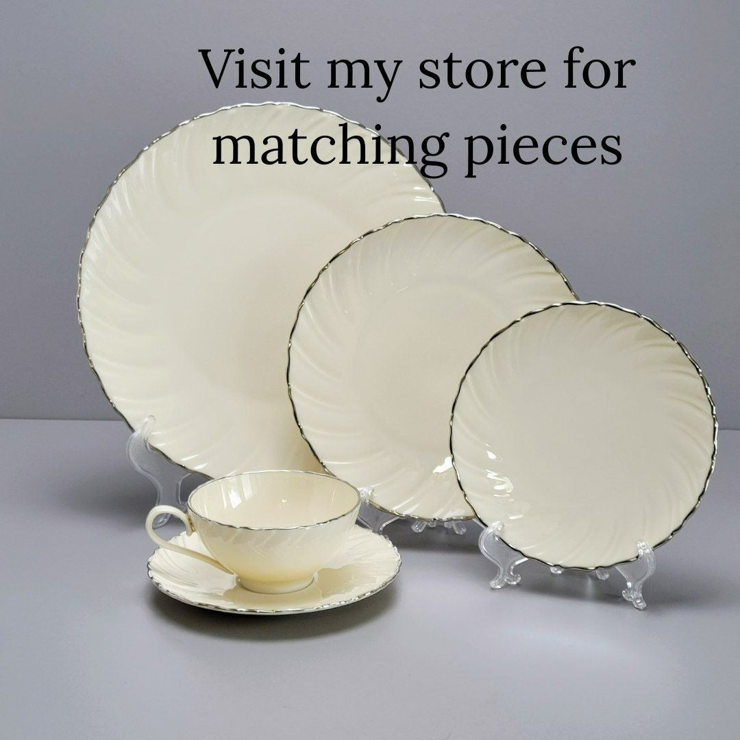 Vintage Lenox Weatherly Teacup & Saucer, Swirled Edge & Platinum Trim, c.1959-86 USA