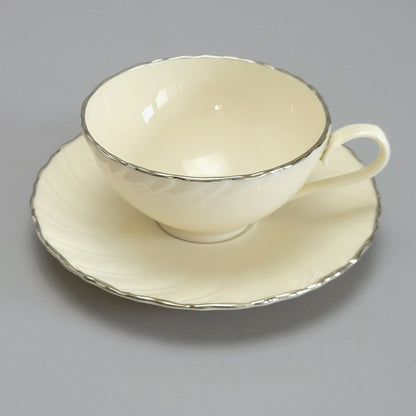 Vintage Lenox Weatherly Teacup & Saucer, Swirled Edge & Platinum Trim, c.1959-86 USA