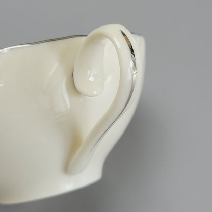 Vintage Lenox Weatherly Teacup & Saucer, Swirled Edge & Platinum Trim, c.1959-86 USA