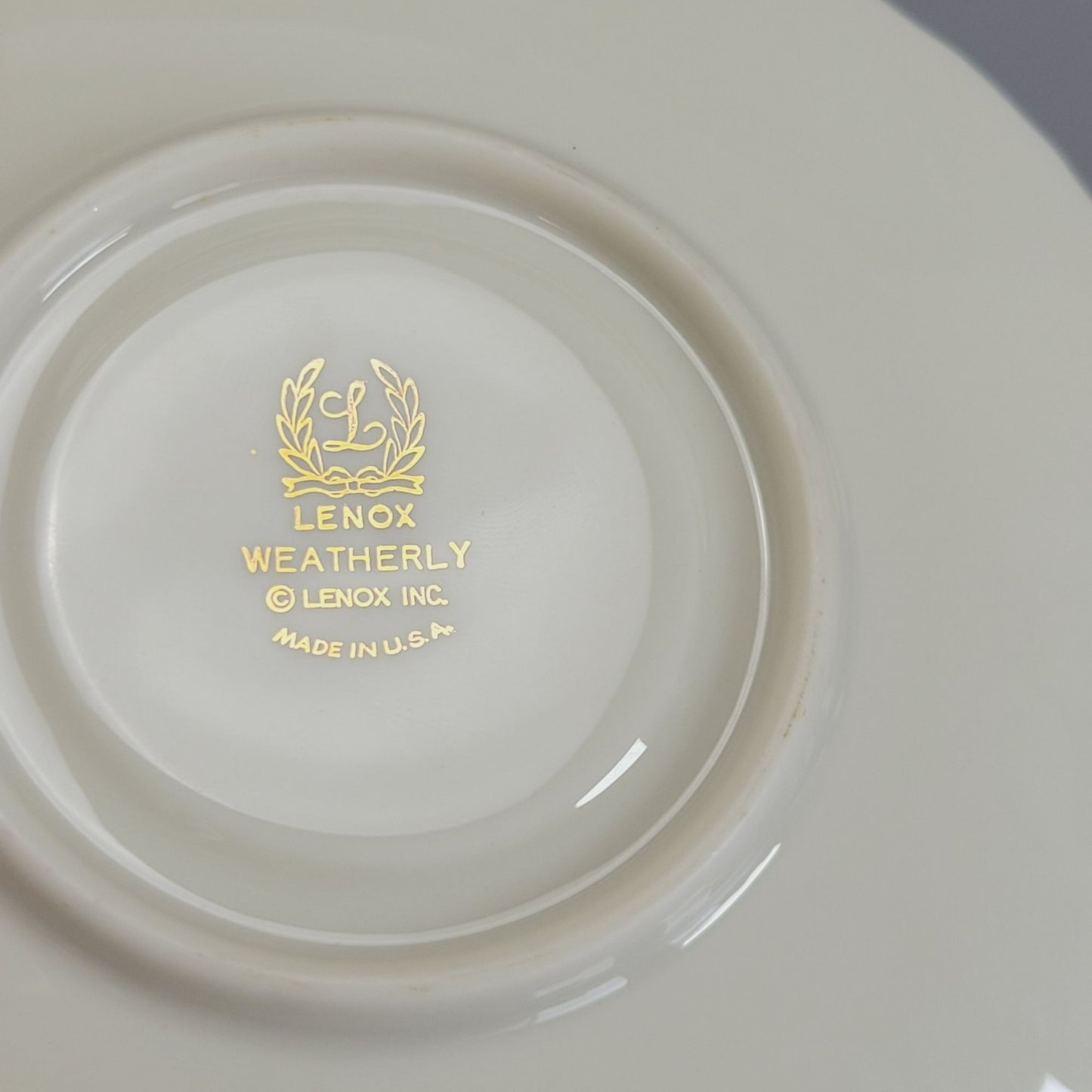 Vintage Lenox Weatherly Teacup & Saucer, Swirled Edge & Platinum Trim, c.1959-86 USA