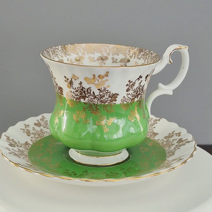 Royal Albert Regal Series Green & Gold Floral Demitasse Cup & Saucer, c.1970s England