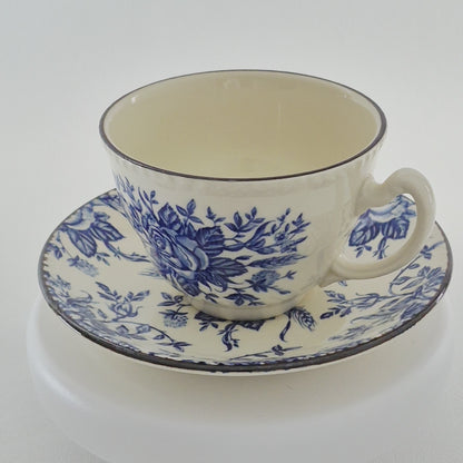 Wood & Sons "Colonial Rose Blue" Cup & Saucer, Made in England