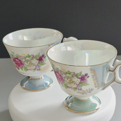 Lusterware Pedestal Teacup Set of 2, c.1920-40s Japan