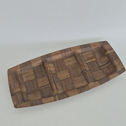 Weavewood Inc. Wooden 3 Part Divided Serving Tray, c.1970s USA