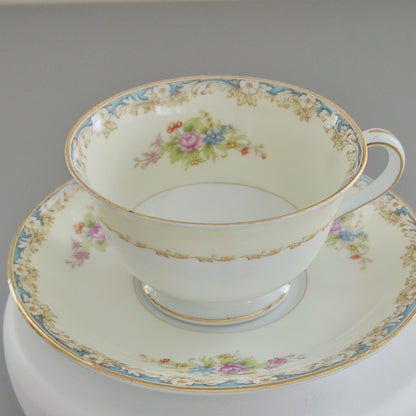 Noritake Floral Spray Teacup & Saucer, 2 Sets, c.1945-48 Occupied Japan