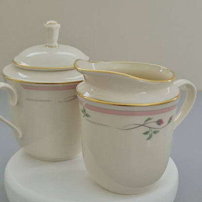 Lenox "Rose Manor Pink" Creamer & Sugar Bowl, c.1985-99 USA