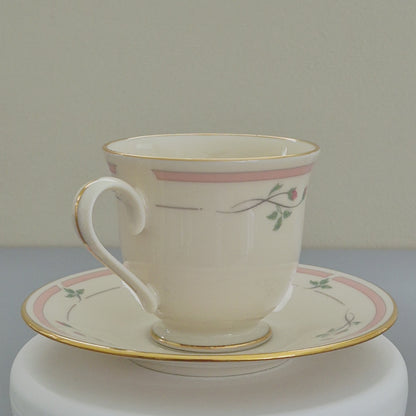 Lenox "Rose Manor Pink" Footed Cup & Saucer, 2 Sets,  c.1985-99 USA