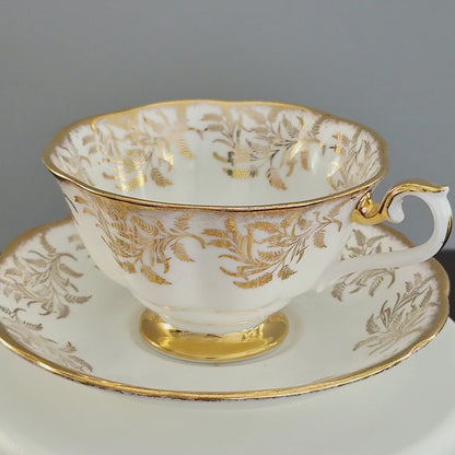 Royal Albert White & Heavy Gold Teacup & Saucer, Made in England