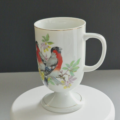 Vintage Bullfinch Bird Pedestal Mug Set of 2