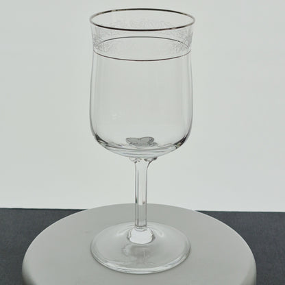 Lenox "Moonspun" Crystal Wine Glass, Set of 2, Platinum Trim, USA c.1975-89