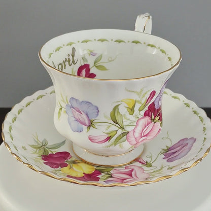 Royal Albert Flower of the Month - April Sweet Pea Teacup & Saucer,  c.1970-2009 England