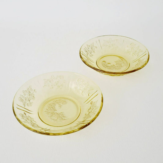 Federal Glass Dessert Dessert Bowl Set of 2,  Sharon Cabbage Rose Pattern, c.1930s USA