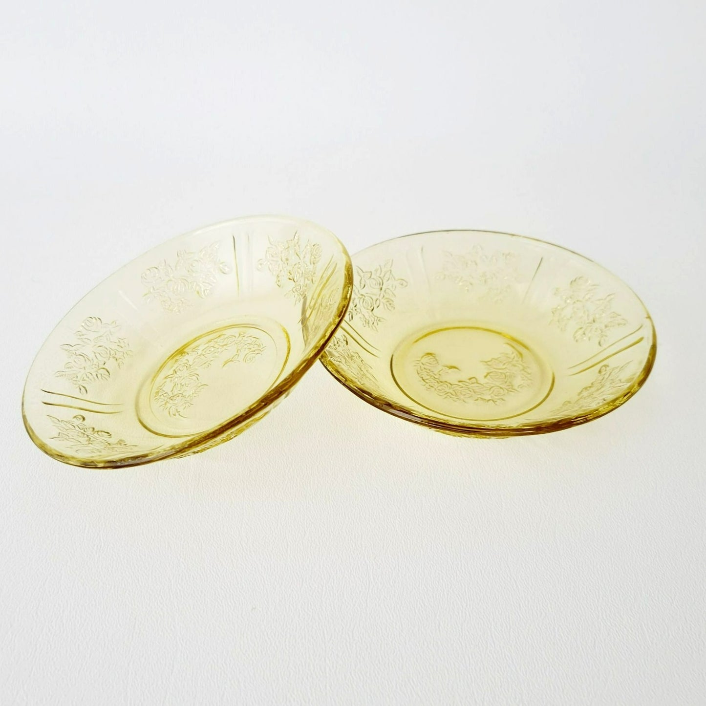Federal Glass Dessert Dessert Bowl Set of 2,  Sharon Cabbage Rose Pattern, c.1930s USA