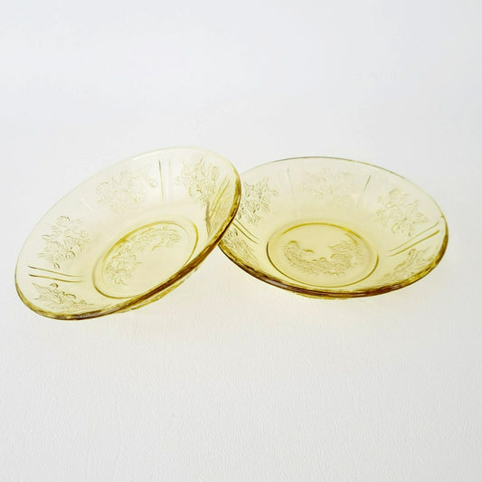 Federal Glass Dessert Dessert Bowl Set of 2,  Sharon Cabbage Rose Pattern, c.1930s USA