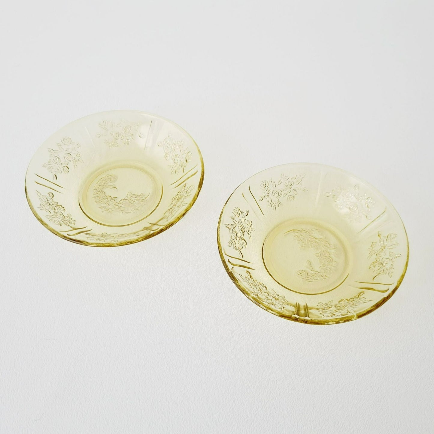 Federal Glass Dessert Dessert Bowl Set of 2,  Sharon Cabbage Rose Pattern, c.1930s USA