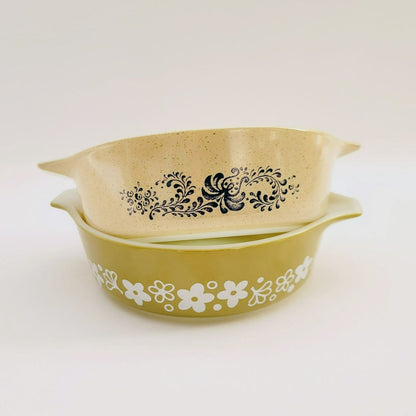 Pyrex 1pt Casserole Dish Set of 2, Homestead & Spring Blossom, USA Made