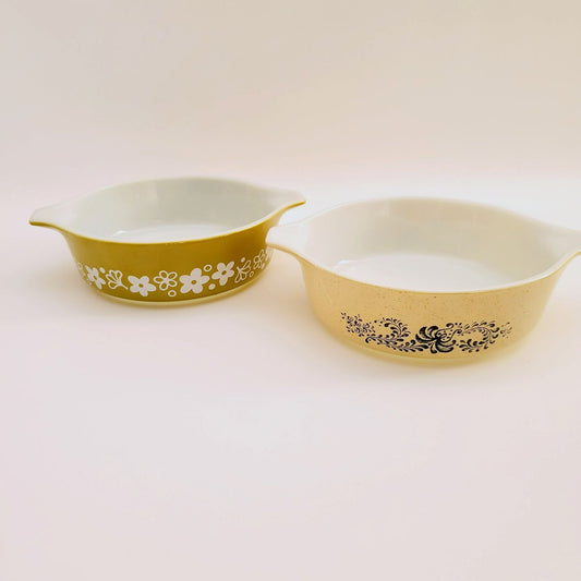 Pyrex 1pt Casserole Dish Set of 2, Homestead & Spring Blossom, USA Made