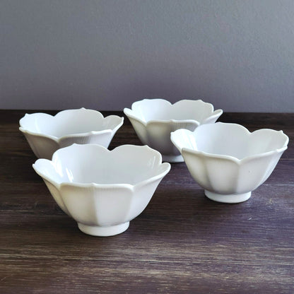 White Lotus Flower Rice Bowl Set of 4