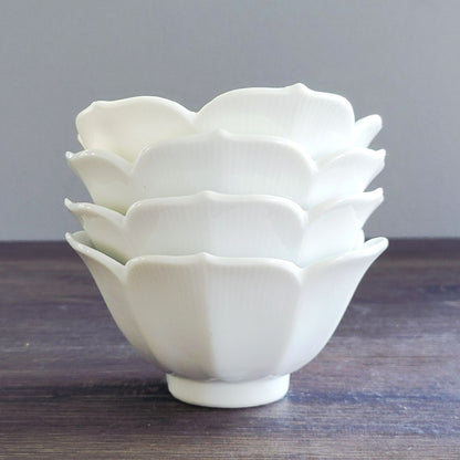 White Lotus Flower Rice Bowl Set of 4