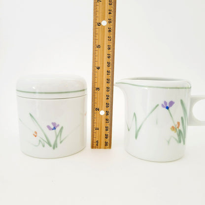 Mikasa Metro Sketch Book Creamer & Sugar Bowl, Long Stem Wild Flowers, c.1980s Japan