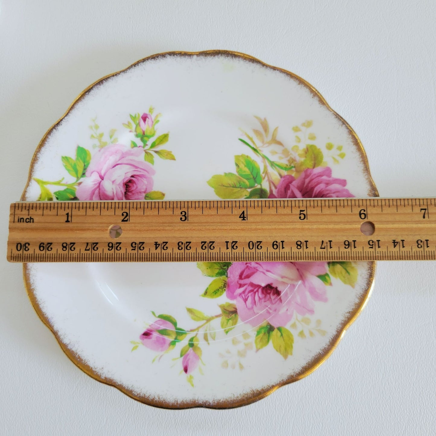 Vintage Royal Albert American Beauty 3 Piece Set, Creamer Pitcher, Berry Bowl, & Bread Plate, Brushed Gold, Pink Roses, Scalloped Edge