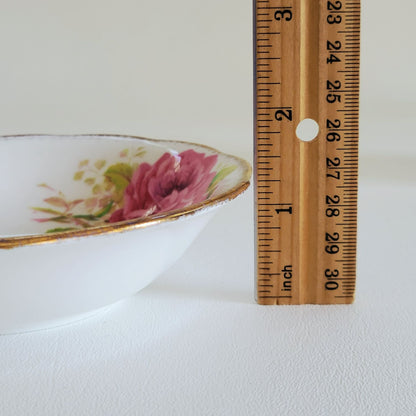 Vintage Royal Albert American Beauty 3 Piece Set, Creamer Pitcher, Berry Bowl, & Bread Plate, Brushed Gold, Pink Roses, Scalloped Edge