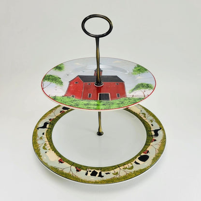 Folk Art Farm Tiered Dessert Stand