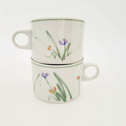 Mikasa Metro Sketch Book Cup Set, Long Stem Wild Flowers, c.1980s Japan