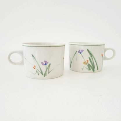 Mikasa Metro Sketch Book Cup Set, Long Stem Wild Flowers, c.1980s Japan