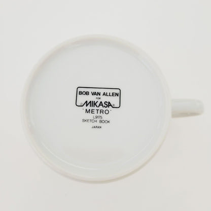 Mikasa Metro Sketch Book Cup Set, Long Stem Wild Flowers, c.1980s Japan