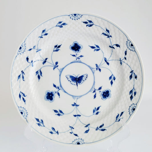 Bing & Grondahl Butterfly Dinner Plate, Blue & White Floral, Embossed Scales, Denmark c.1952-57