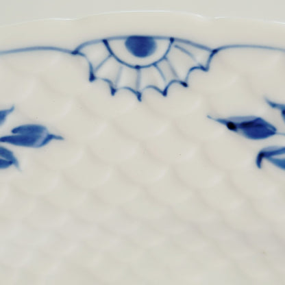 Bing & Grondahl Butterfly Dinner Plate, Blue & White Floral, Embossed Scales, Denmark c.1952-57