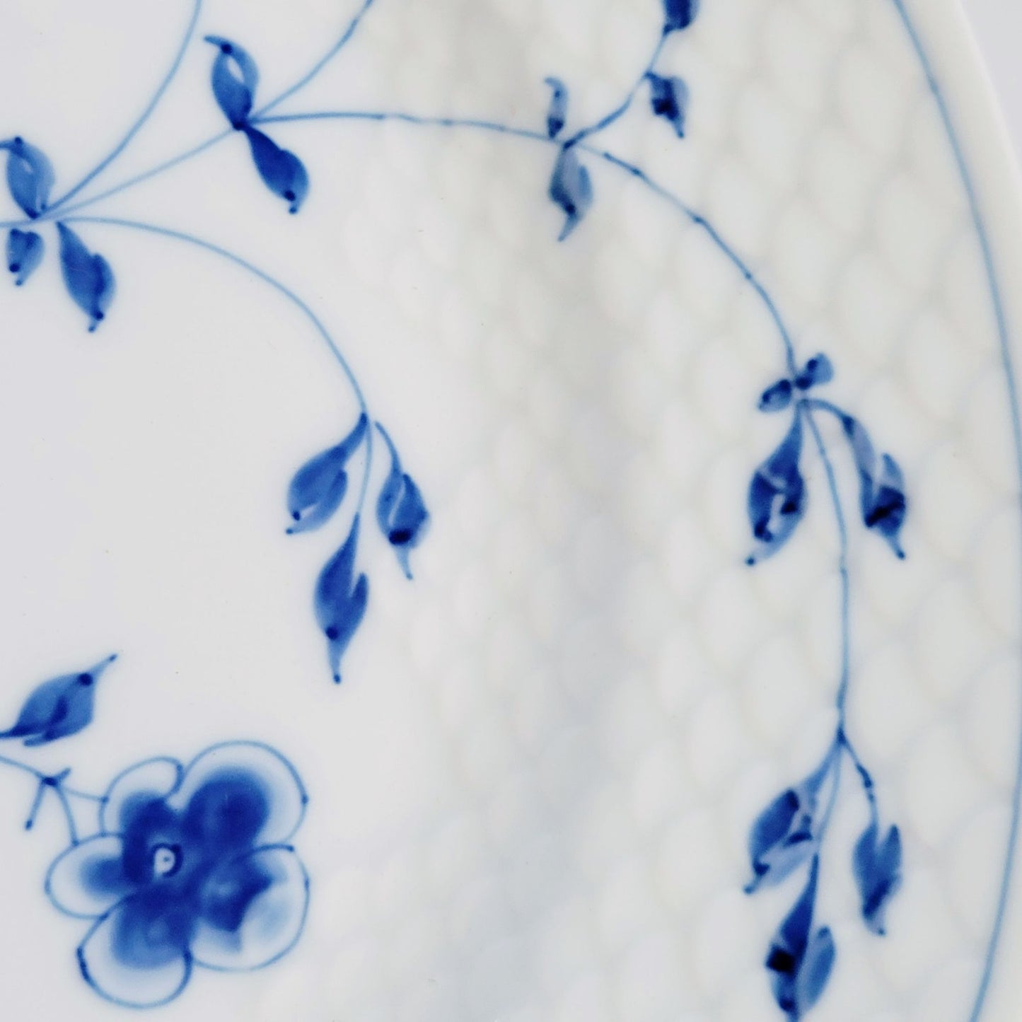 Bing & Grondahl Butterfly Dinner Plate, Blue & White Floral, Embossed Scales, Denmark c.1952-57