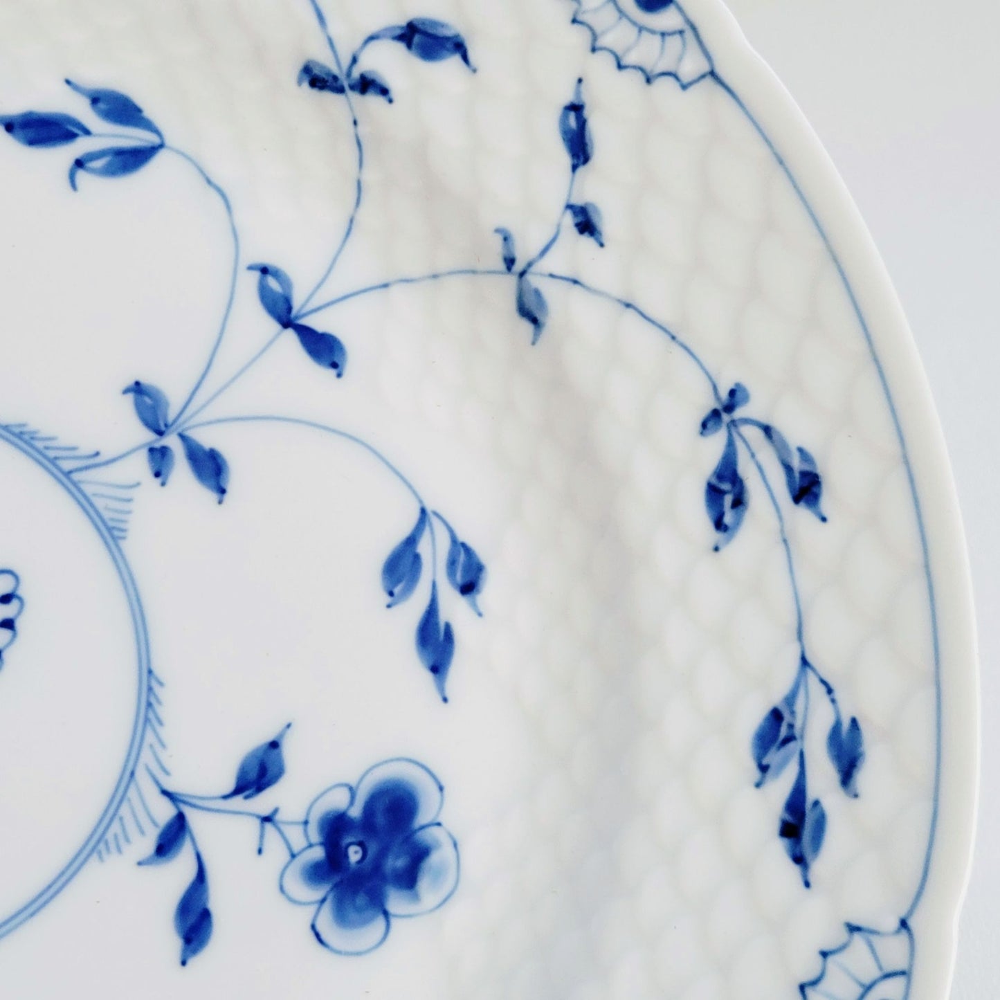 Bing & Grondahl Butterfly Dinner Plate, Blue & White Floral, Embossed Scales, Denmark c.1952-57
