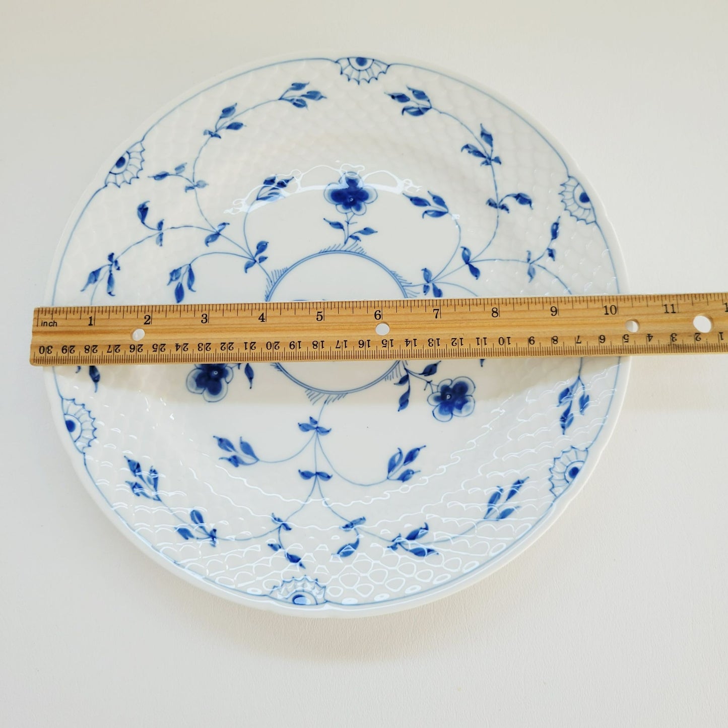 Bing & Grondahl Butterfly Dinner Plate, Blue & White Floral, Embossed Scales, Denmark c.1952-57