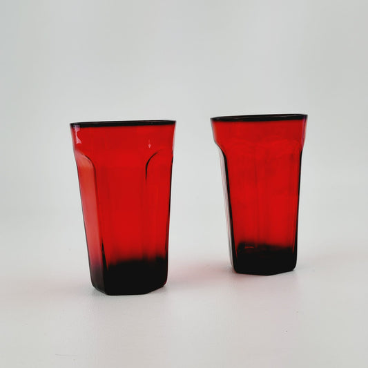 Bryce Antique Ruby Panel Red Juice Glasses, Set of 2, USA Made