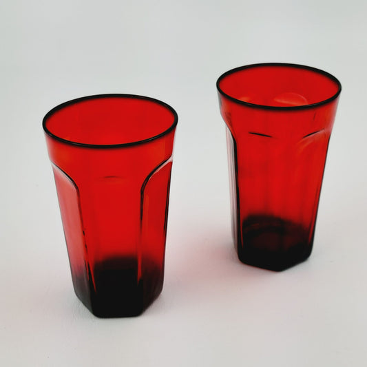 Bryce Antique Ruby Panel Red Juice Glasses, Set of 2, USA Made