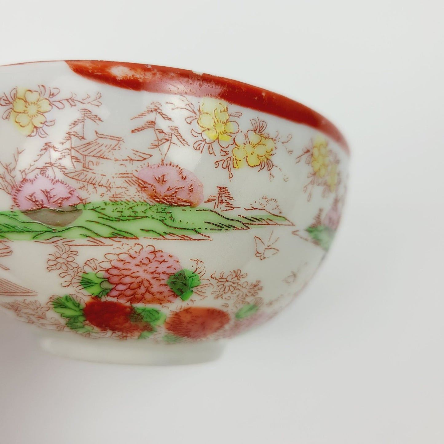 Japanese Kutani Geisha Girls Teacup & Saucers, 2 Sets, Hand Painted Japanese Village Garden Scene