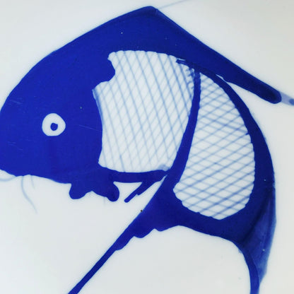 Vintage Blue & White Koi Fish Dinner Plate, c1990s