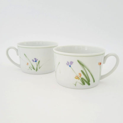 Mikasa Studio Nova Flat Cup Set, Sketch Book II Long Stem Wildflowers, c.1980s Japan