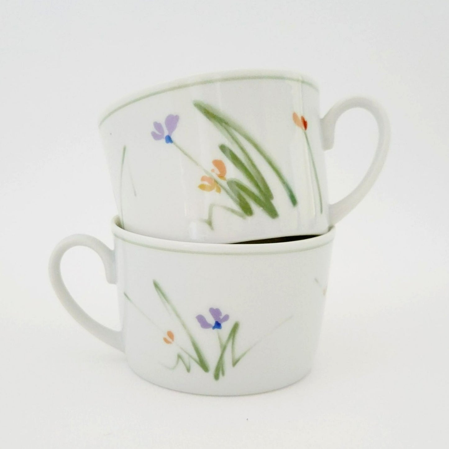 Mikasa Studio Nova Flat Cup Set, Sketch Book II Long Stem Wildflowers, c.1980s Japan
