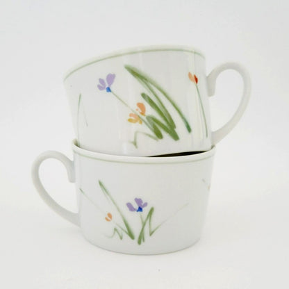 Mikasa Studio Nova Flat Cup Set, Sketch Book II Long Stem Wildflowers, c.1980s Japan