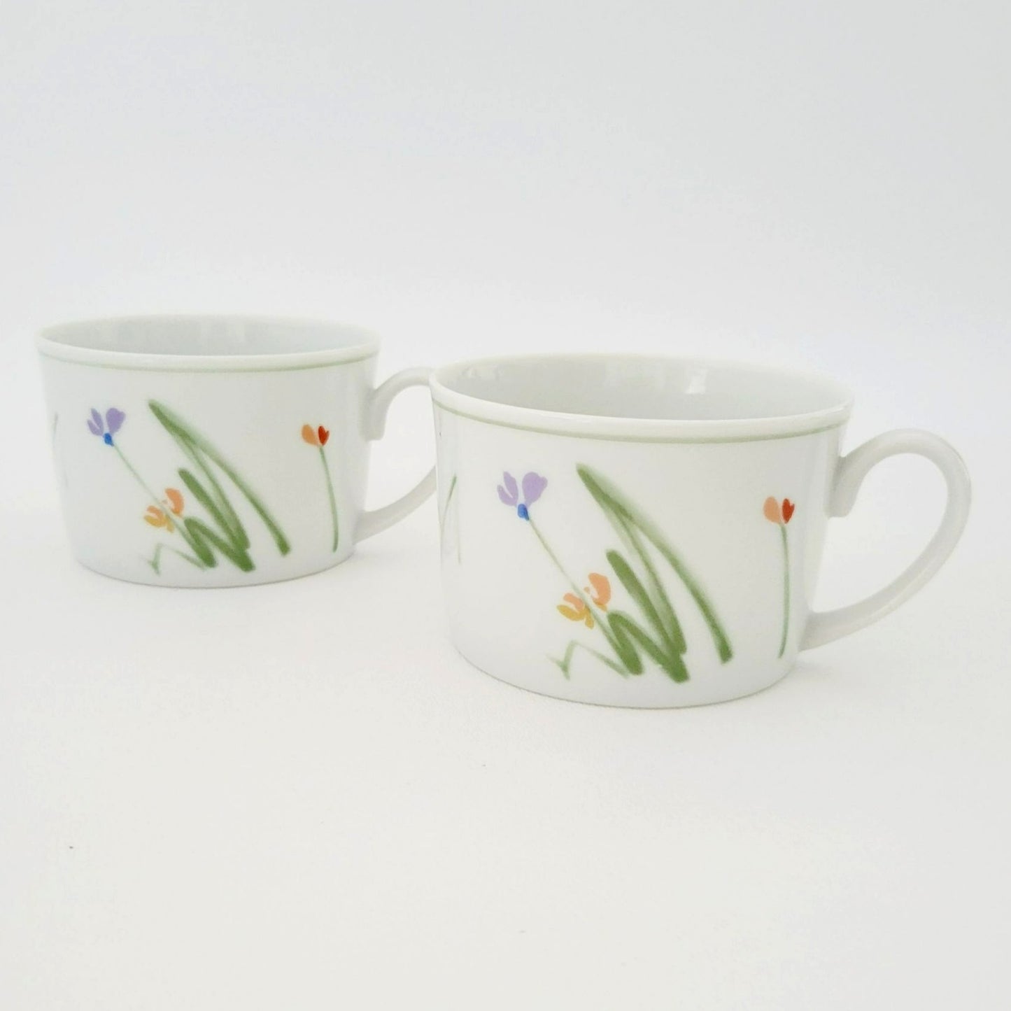 Mikasa Studio Nova Flat Cup Set, Sketch Book II Long Stem Wildflowers, c.1980s Japan