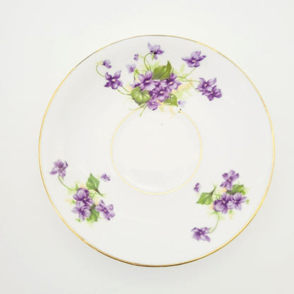 Vintage Purple Violets Teacup & Saucer, Floral with Heavy Gold Trim, c.1950s Thomas Forester & Sons England