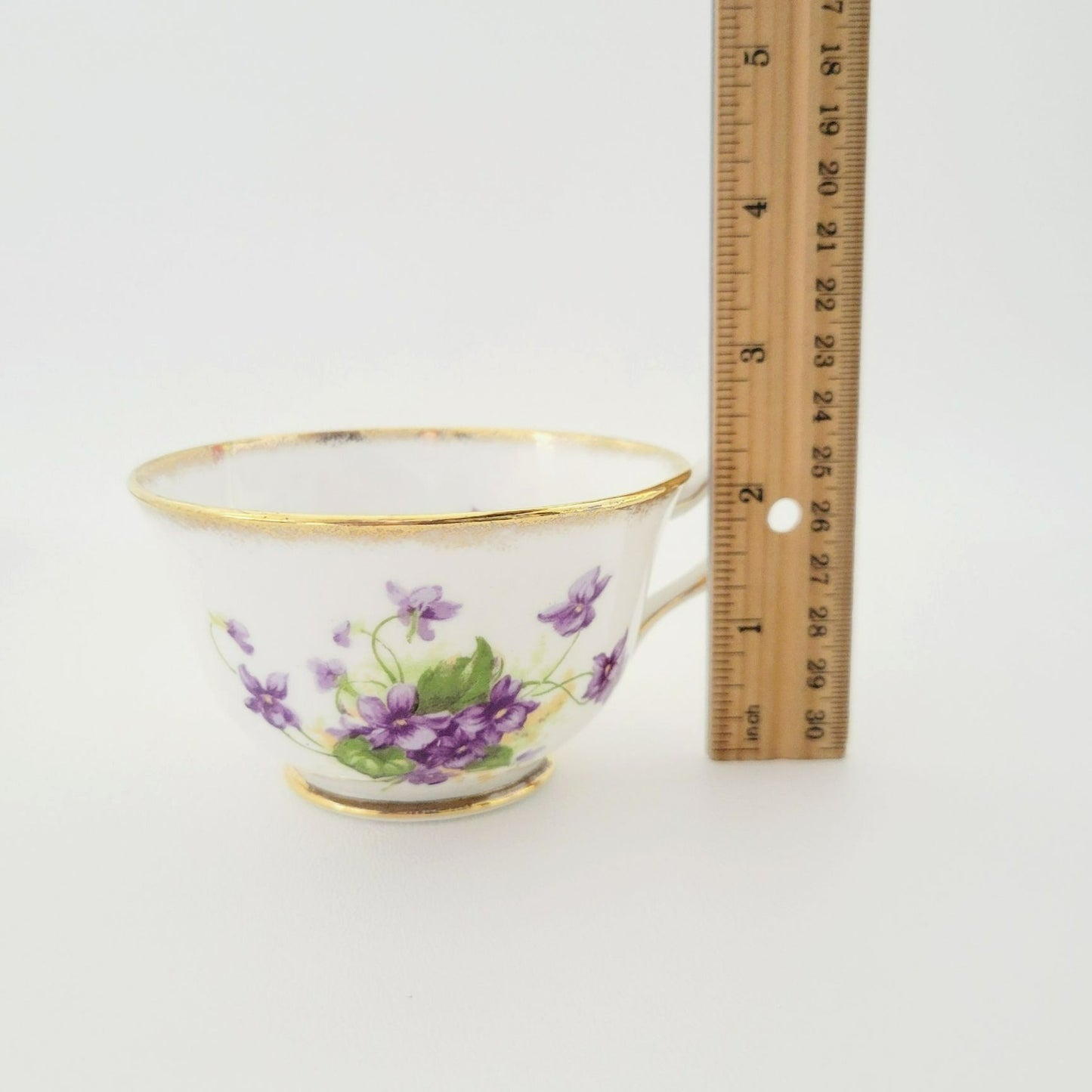 Vintage Purple Violets Teacup & Saucer, Floral with Heavy Gold Trim, c.1950s Thomas Forester & Sons England