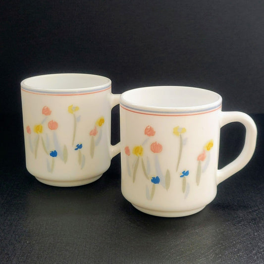 Arcopal Pastoral Milk Glass Coffee Cup, Set of 2