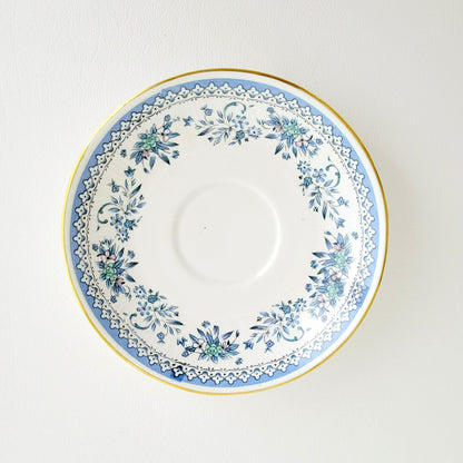 Vintage Blue & White Demitasse Cup & Saucer, 2 Sets, Delicate Floral Design, Bone China by Jaipur Glass