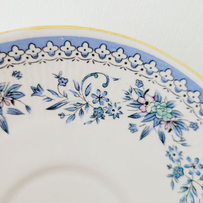 Vintage Blue & White Demitasse Cup & Saucer, 2 Sets, Delicate Floral Design, Bone China by Jaipur Glass