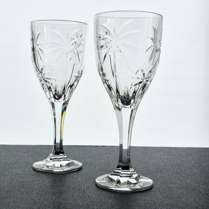 Godinger "Palm" Crystal Goblet Set of 2, c.2000s Czech Republic