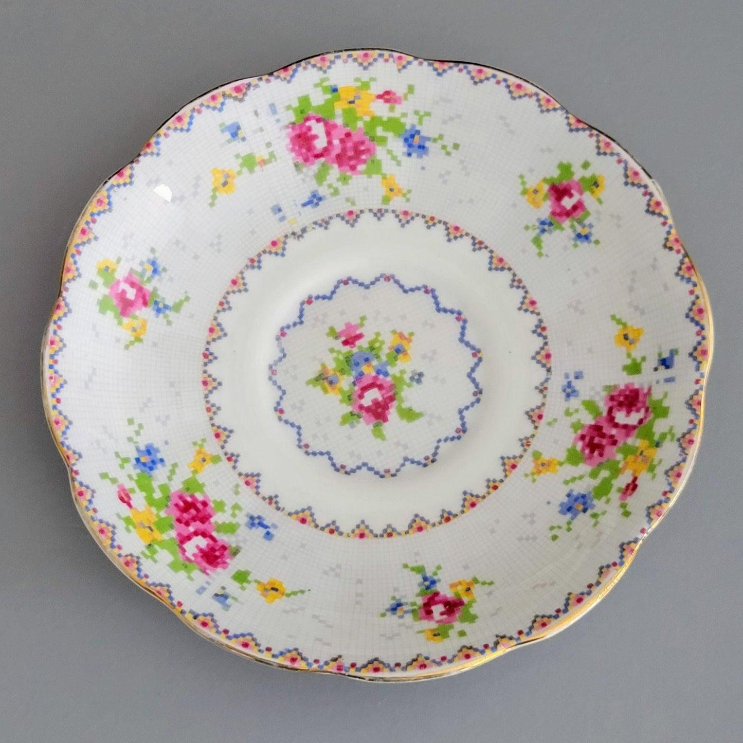 Royal Albert Petit Point Teacup & Saucer, 2 Sets, England c.1932-97